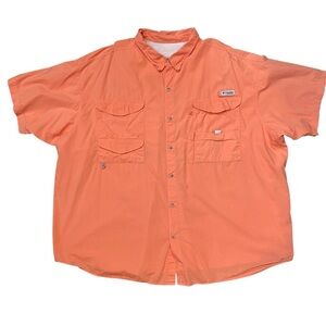 COLUMBIA PFG Big Men's 4XL Melon Orange Fishing Button-Down short sleeve Shirt